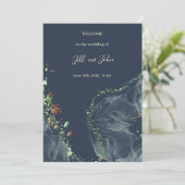 Trouwprogramma kaart Navy Blue Goud Alcoholinkt (Staand voorkant)