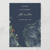 Trouwprogramma kaart Navy Blue Goud Alcoholinkt (Voorkant)