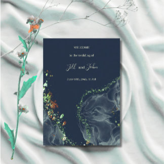 Trouwprogramma kaart Navy Blue Goud Alcoholinkt 