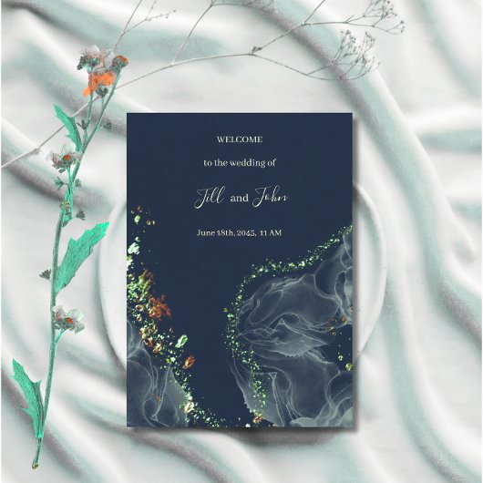 Trouwprogramma kaart Navy Blue Goud Alcoholinkt