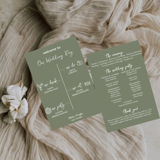 Trouwprogramma kaart sjabloon Sage Green bewerkbaa