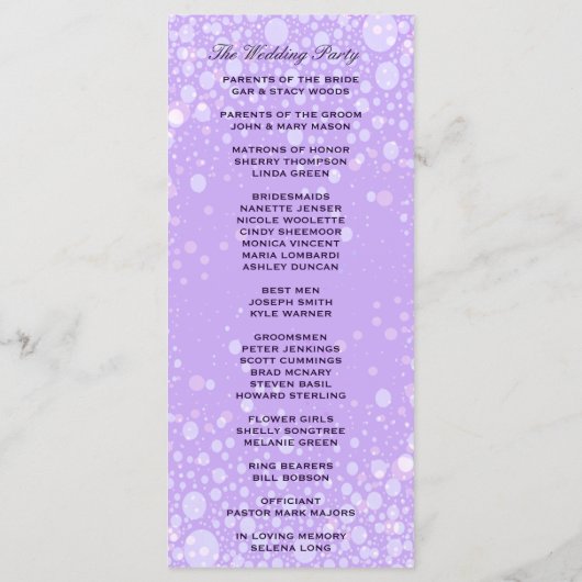 Trouwprogramma | Lavendel Champagne Bubbels Programmakaart (Achterkant)