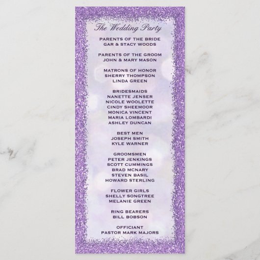 Trouwprogramma | Lavendel met Glitter Lijst Programmakaart (Achterkant)