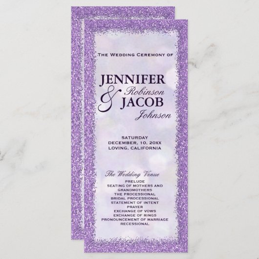 Trouwprogramma | Lavendel met Glitter Lijst Programmakaart (Voorkant / Achterkant)