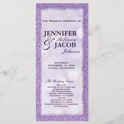 Trouwprogramma | Lavendel met Glitter Lijst Programmakaart (Voorkant)