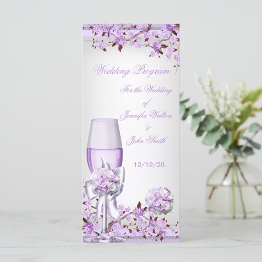 Trouwprogramma Lavendel Paarse Lila Bloesem 4 Programmakaart (Staand voorkant)