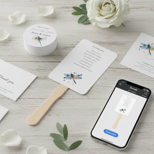 Trouwprogramma Libel, op maat gemaakt Handwaaier