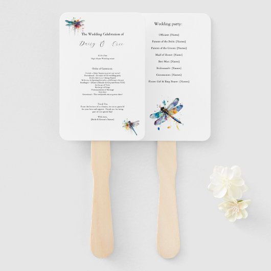 Trouwprogramma Libelle, op maat gemaakt Handwaaier (Voorkant en achterkant)