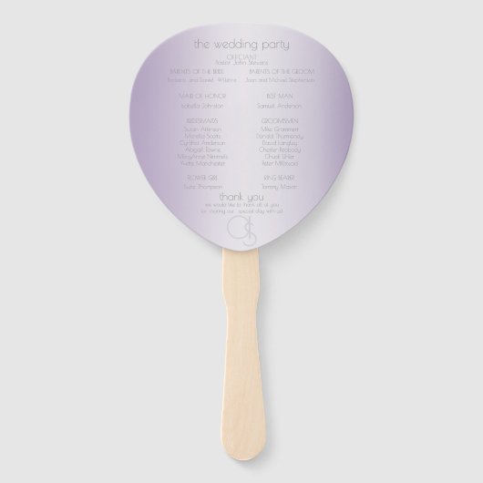 Trouwprogramma | Lila Shimmer Stripes Monogram Handwaaier (Achterkant)