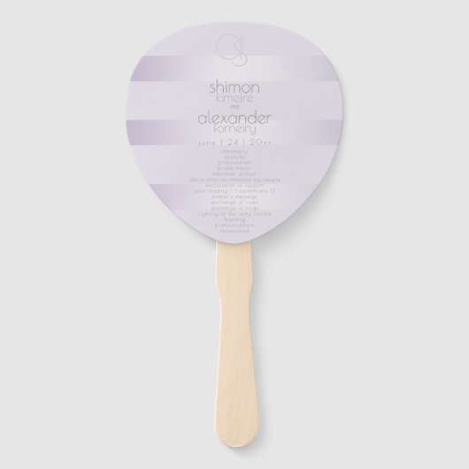 Trouwprogramma | Lila Shimmer Stripes Monogram Handwaaier (Voorkant)