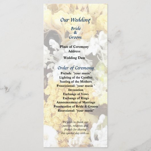 Trouwprogramma 'Mand met gedroogde bloemen' Programmakaart (Voorkant)