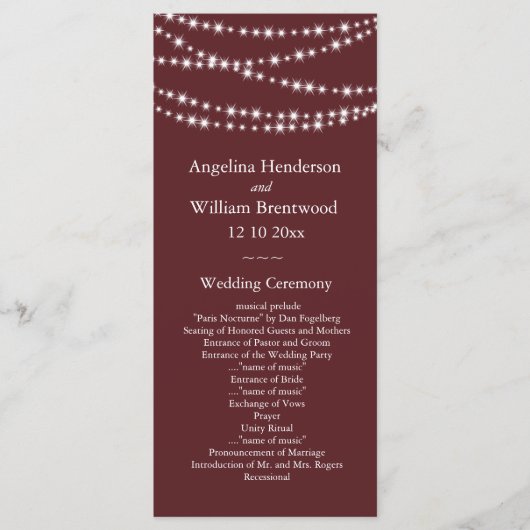 Trouwprogramma - Marsala Twinkle Lights Programmakaart (Voorkant)