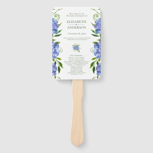 Trouwprogramma met Blauwe Hortensia's Handwaaier (Voorkant)