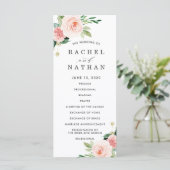 Trouwprogramma met bloeiende bloemen in blush witt programmakaart (Staand voorkant)