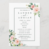 Trouwprogramma met bloeiende roze bloemen programmakaart (Voorkant)