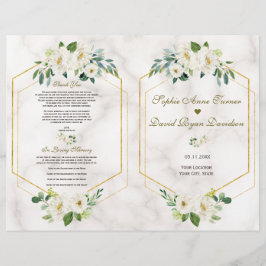 Trouwprogramma met bloemen in Bourgondië en gouden Flyer