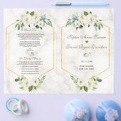 Trouwprogramma met bloemen in Bourgondië en gouden Flyer (Enkel)