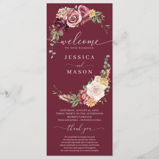 Trouwprogramma met blozende tint Rustic Country Bo Programmakaart (Voorkant)