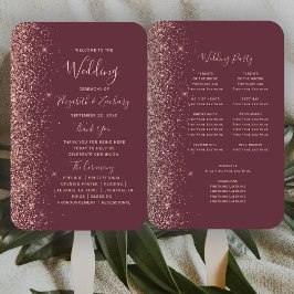 Trouwprogramma met Bourgondië Roze Goud Glitter Ra Handwaaier