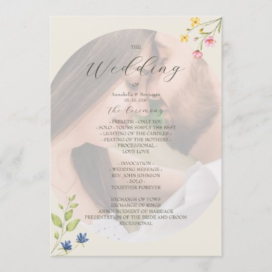 Trouwprogramma met foto van wilde bloemen programmakaart (Voorkant)