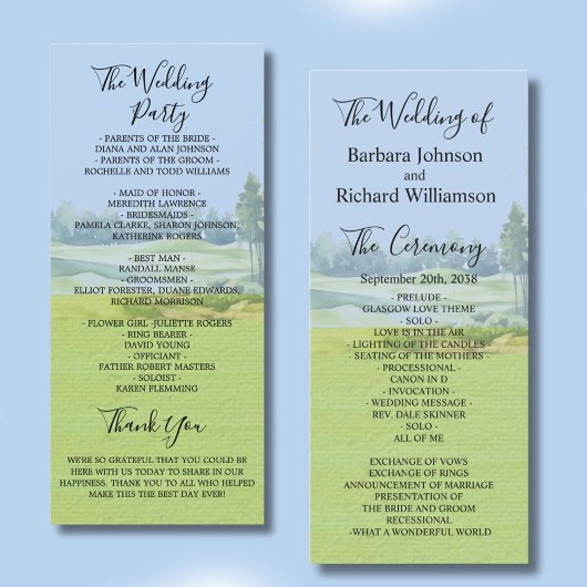 Trouwprogramma met golf-thema