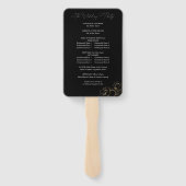 Trouwprogramma met gouden rand en bloemen - Zwart Handwaaier (Achterkant)