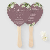 Trouwprogramma met hart in mauve groen handwaaier (Voorkant en achterkant)