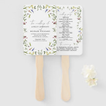 Trouwprogramma met kalligrafie en zomerbloemen