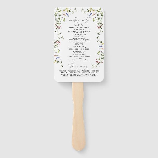 Trouwprogramma met kalligrafie en zomerbloemen handwaaier (Achterkant)