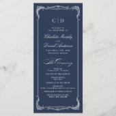 Trouwprogramma met klassiek script en marineblauwe menu (Voorkant)