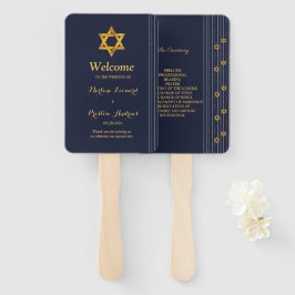 Trouwprogramma met marineblauw en gouden davidster handwaaier