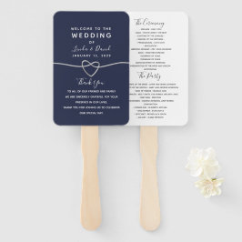 Trouwprogramma met marineblauw schrift handwaaier