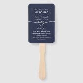 Trouwprogramma met marineblauw schrift handwaaier (Voorkant)