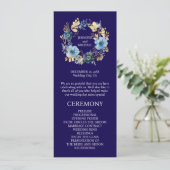 Trouwprogramma met marineblauwe en gouden bloemen programmakaart (Staand voorkant)