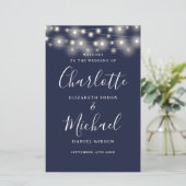 Trouwprogramma met marineblauwe slingerlichtjes (Staand voorkant)