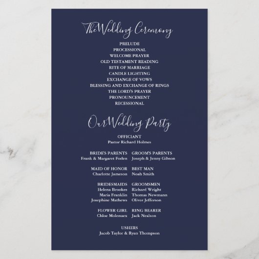 Trouwprogramma met marineblauwe slingerlichtjes (Achterkant)