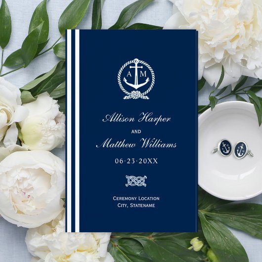 Trouwprogramma met maritiem anker in Navyblauw