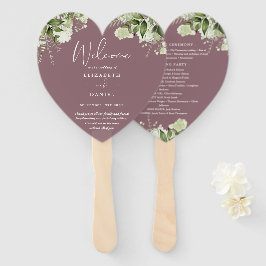 Trouwprogramma met mauve groen hart handwaaier