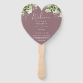 Trouwprogramma met mauve groen hart handwaaier (Voorkant)