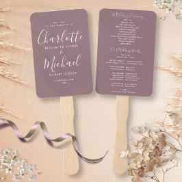 Trouwprogramma met mauve handtekening schrift handwaaier
