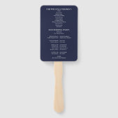 Trouwprogramma met Navy Blauw en Gouden Monogram Handwaaier (Achterkant)