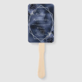 Trouwprogramma met Navy Blauwe Bloemen en Zilver F Handwaaier (Voorkant)
