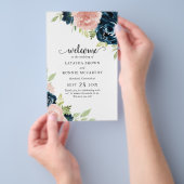 Trouwprogramma met Navy Blauwe en Roze Bloemen voo Flyer (Hand)