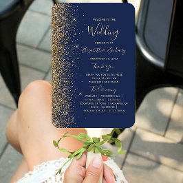 Trouwprogramma met Navy Blauwe Gouden Glitterrand Handwaaier
