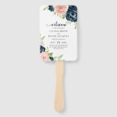 Trouwprogramma met Navy Blauwe Roze Bloemen Handwaaier (Voorkant)
