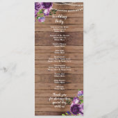 Trouwprogramma met paarse bloemen hout rustieke bl programmakaart (Achterkant)