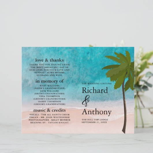 Trouwprogramma met palmboom aan het strand (Staand voorkant)