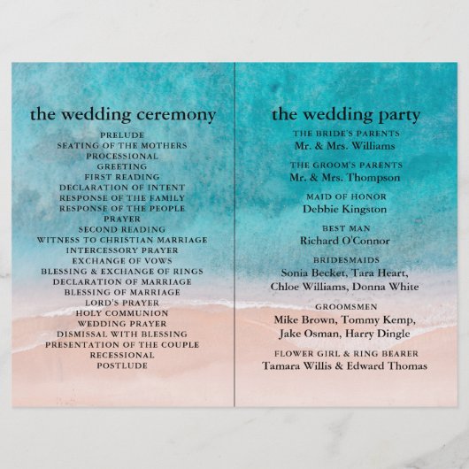 Trouwprogramma met palmboom aan het strand (Achterkant)