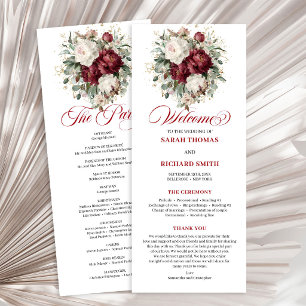 Trouwprogramma met Premium Blush Burgundy Bloemen Programmakaart