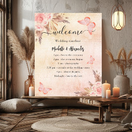 Trouwprogramma met roze pampasroos bloemendecorati poster